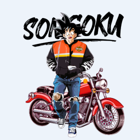 卡通动漫人物悟空摩托车字母图案服装裁片T恤烫图印花花型素材