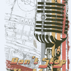 复古麦克风字母拼接图案服装裁片T恤烫图印花花型素材