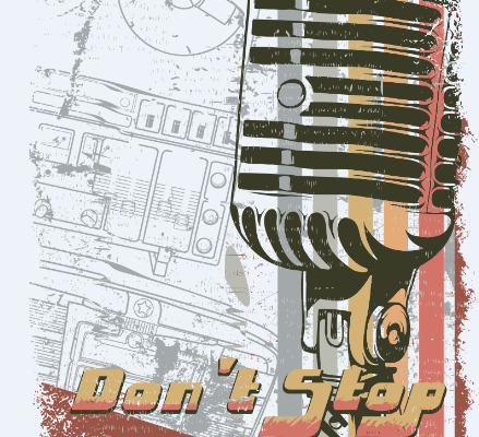 复古麦克风字母拼接图案服装裁片T恤烫图印花花型素材