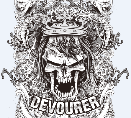 几何花纹拼接骷髅头图案服装裁片T恤烫图印花花型素材