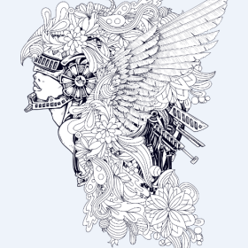 几何花纹拼接翅膀印花图案服装裁片T恤烫图印花花型素材