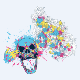 骷髅头几何涂鸦花纹图案服装裁片T恤烫图印花花型素材