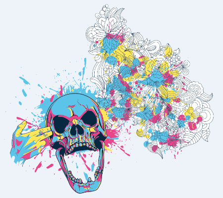 骷髅头几何涂鸦花纹图案服装裁片T恤烫图印花花型素材