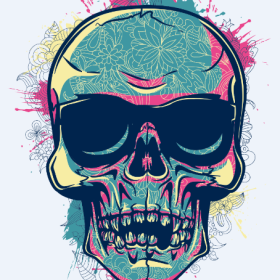 骷髅头几何涂鸦花纹图案服装裁片T恤烫图印花花型素材