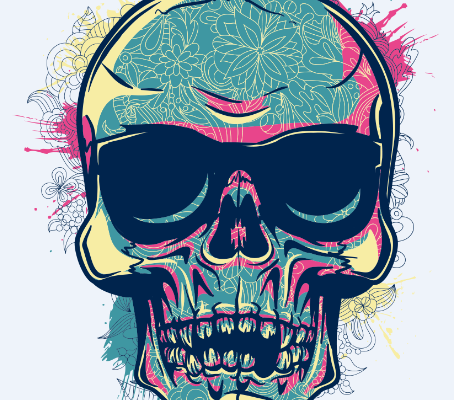 骷髅头几何涂鸦花纹图案服装裁片T恤烫图印花花型素材