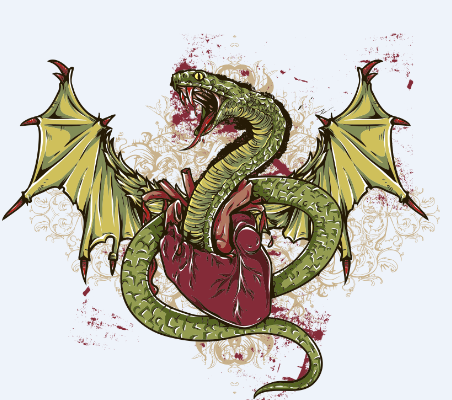 蛇心脏几何花纹图案服装裁片T恤烫图印花花型素材