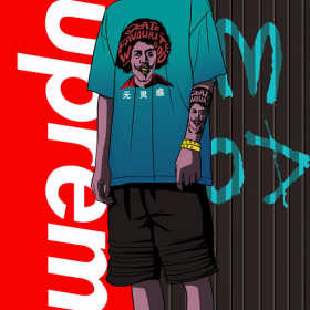 几何人物字母SUPREME服装裁片T恤烫图印花花型素材