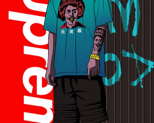 几何人物字母SUPREME服装裁片T恤烫图印花花型素材