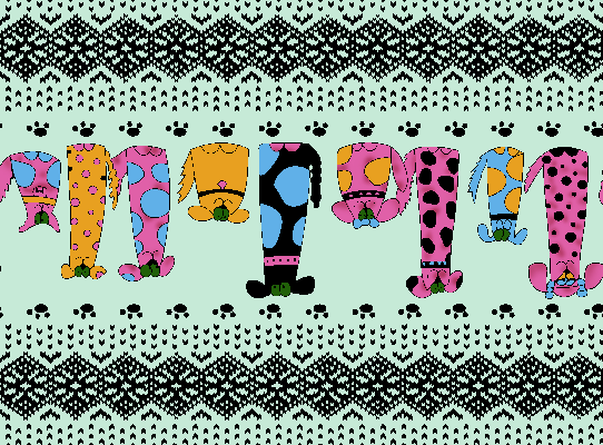 卡通动物小狗几何花纹拼接矢量图服装纺织面料水印数码印花金昌花型素材