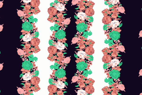 蓝白条子植物玫瑰花卉拼接矢量图服装纺织面料水印数码印花金昌花型素材