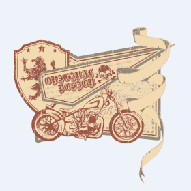 复古摩托车字母骷髅头花纹服装裁片T恤烫图印花花型素材