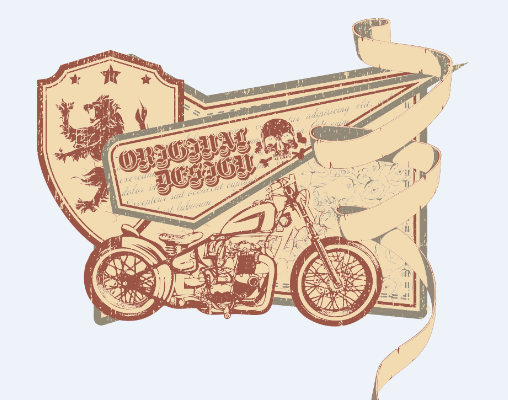 复古摩托车字母骷髅头花纹服装裁片T恤烫图印花花型素材