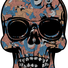 植物花纹拼接骷髅头图案服装裁片T恤烫图印花花型素材