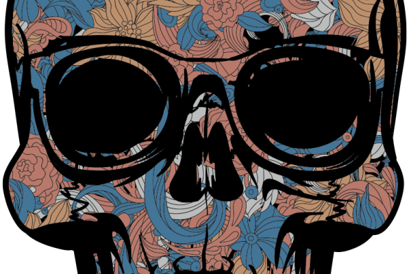 植物花纹拼接骷髅头图案服装裁片T恤烫图印花花型素材