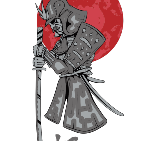 日本武士图案服装裁片T恤烫图印花花型素材