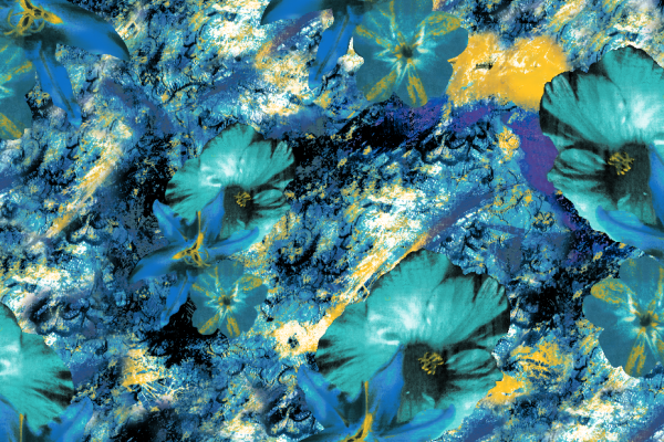 蓝色植物花卉涂鸦拼接矢量图服装纺织面料水印数码印花金昌花型素材