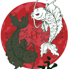 几何鲤鱼图案服装裁片T恤烫图印花花型素材