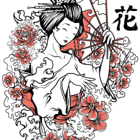 女士人物牡丹花桃花拼接图案服装裁片T恤烫图印花花型素材