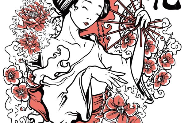 女士人物牡丹花桃花拼接图案服装裁片T恤烫图印花花型素材