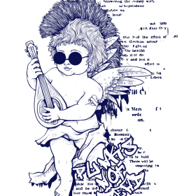 人物天使披头士字母图案服装裁片T恤烫图印花花型素材