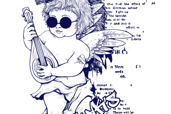 人物天使披头士字母图案服装裁片T恤烫图印花花型素材