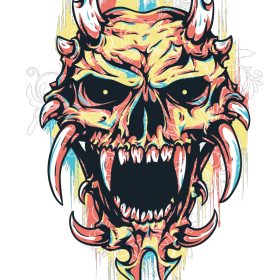 几何多彩花纹骷髅图案服装裁片T恤烫图印花花型素材