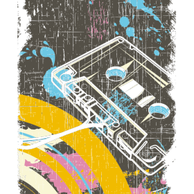 复古线条磁带图案服装裁片T恤烫图印花花型素材