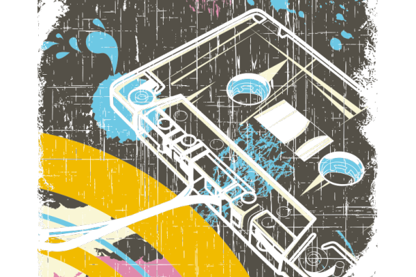 复古线条磁带图案服装裁片T恤烫图印花花型素材