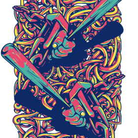 几何拼接花纹棒球棍图案服装裁片T恤烫图印花花型素材