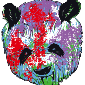 多彩花纹拼接熊猫图像服装裁片T恤烫图印花花型素材