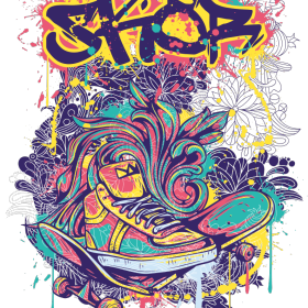 多彩涂鸦几何字母花纹板鞋图案服装裁片T恤烫图印花花型素材