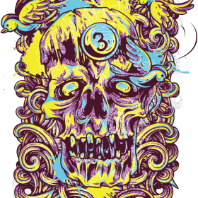 几何拼接花纹小鸟骷髅图案服装裁片T恤烫图印花花型素材