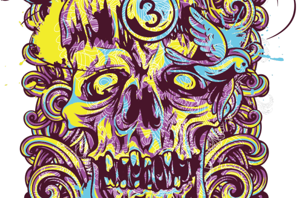 几何拼接花纹小鸟骷髅图案服装裁片T恤烫图印花花型素材