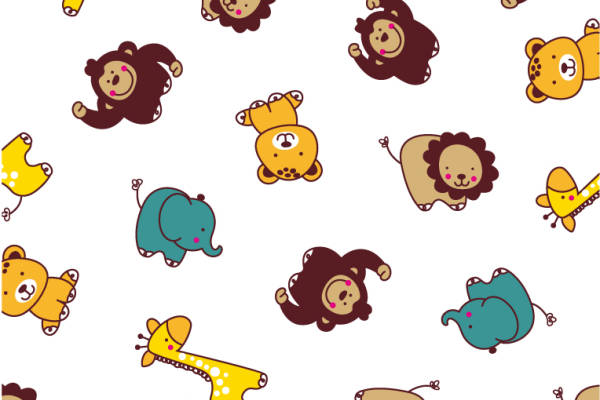 儿童卡通狮子长颈鹿猩猩大象矢量图服装纺织面料数码印花花型素材