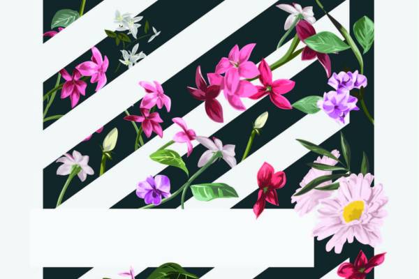 植物花卉几何黑白条矢量图服装裁片T恤烫图印花花型素材