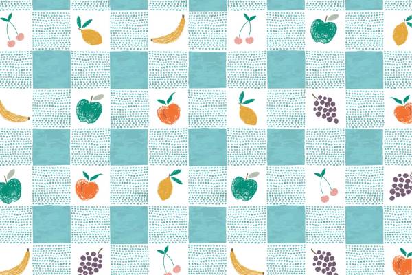 儿童卡通格子水果矢量图服装纺织面料数码印花花型素材