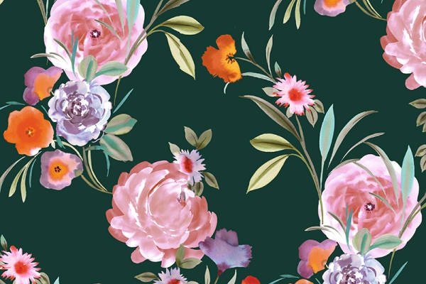 植物牡丹花卉矢量图服装纺织面料数码印花花型素材