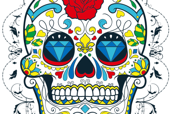 多彩花纹拼接骷髅头图案服装裁片T恤烫图印花花型素材