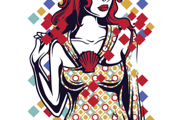 女士人物几何正方形拼接图案服装裁片T恤烫图印花花型素材