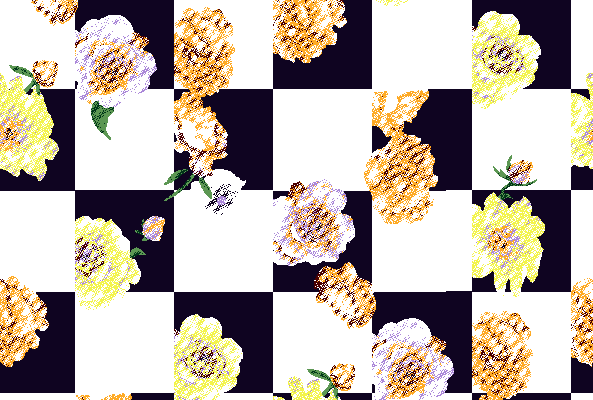 黑白马赛克植物花朵矢量图服装纺织面料水印数码印花金昌花型素材