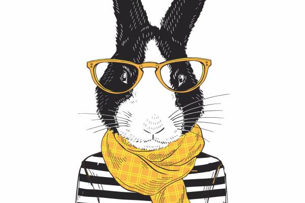 动物兔子字母矢量图服装T恤裁片烫图印花花型素材