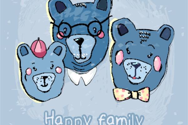 卡通熊字母矢量图儿童服装T恤裁片烫图印花花型素材