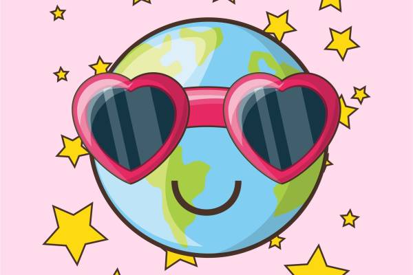 卡通地球墨镜星星矢量图儿童T恤烫图裁片印花花型素材