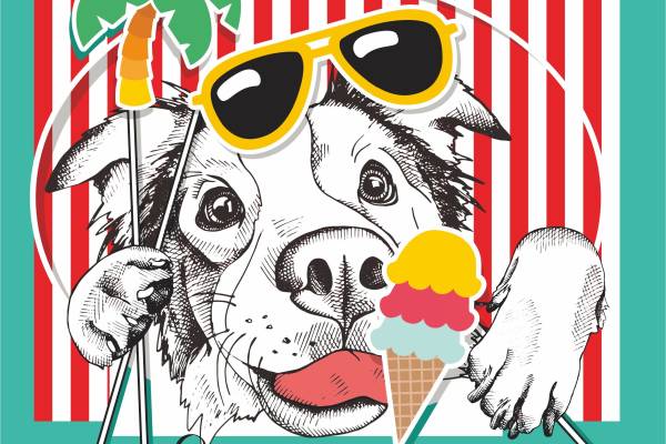 沙滩风小狗墨镜冰淇淋矢量图服装T恤裁片烫图印花花型素材