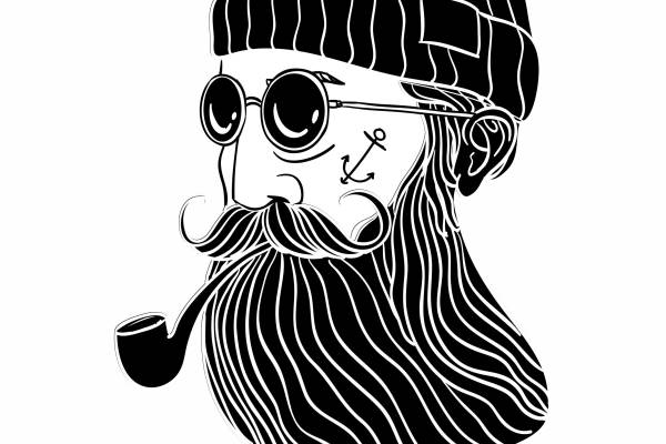 老人头烟斗字母矢量图服装T恤烫图印花花型素材