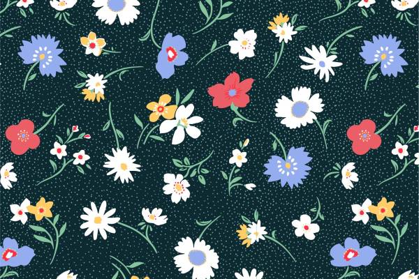 植物花朵菊花圆点矢量图服装纺织面料水印数码印花花型素材