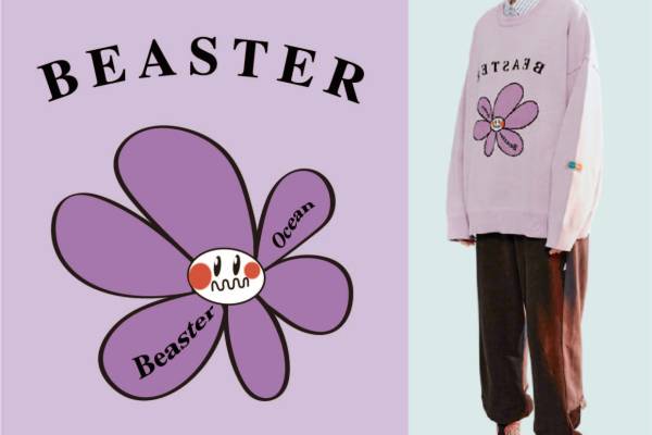 菊花花朵英文字母Beaster矢量图服装T恤裁片烫图印花花型素材