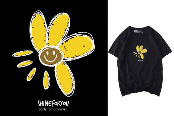 卡通花朵笑脸字母矢量图服装T恤裁片烫图印花花型素材