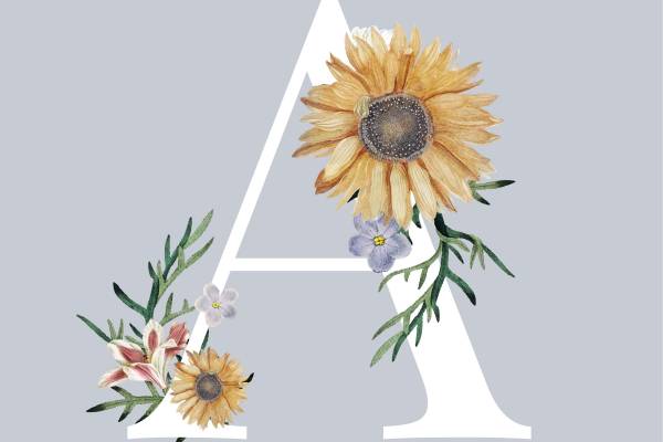 植物花朵菊花字母A拼接矢量图服装T恤裁片烫图印花花型素材