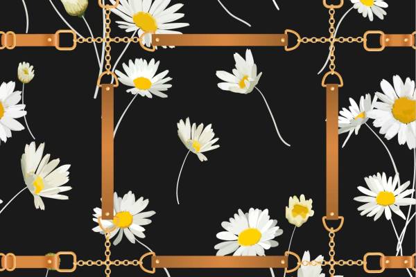 植物花朵菊花皮带链条矢量图服装纺织面料数码印花花型素材